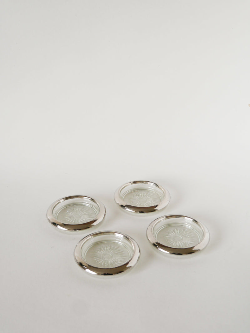 Paire De Dessous De Verres, En Verre & Métal Argenté, 1950