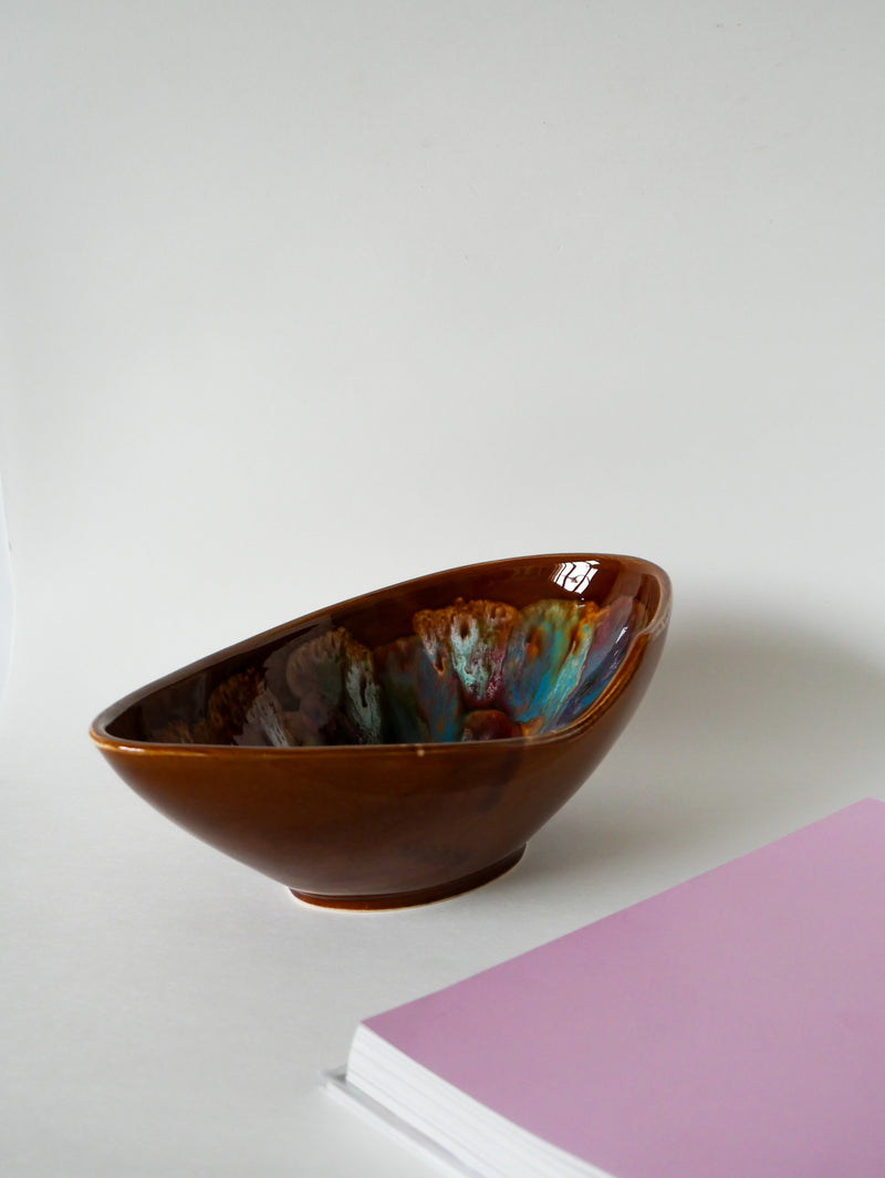 Grande Coupe En Céramique Marron Et Colorée - Design - 1970