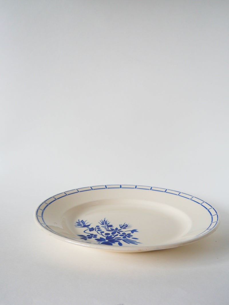 Grand Plat Bleu Fleuri Et Géométrique Badonviller - 1940