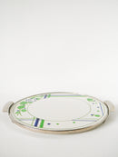 Plat À Gâteau Digoin Sarreguemines - En Faïence Et Chrome - Modèle Beaujeu - Vert Et Bleu - 1960