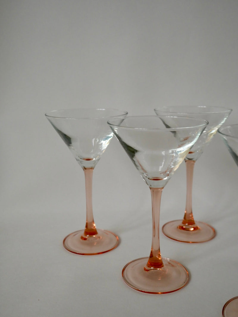 Lot De 6 Verres À Cocktail / Coupes À Champagne À Pieds Rose Fabriqués En France - Années 1970