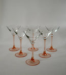 Lot De 6 Verres À Cocktail / Coupes À Champagne À Pieds Rose Fabriqués En France - Années 1970