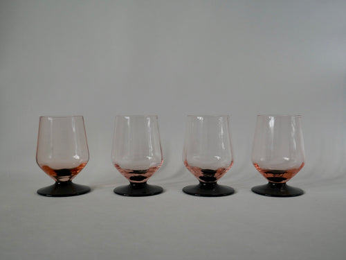 Lot De 4 Verres À Pieds Roses Et Pieds Noirs Art Déco - Années 30