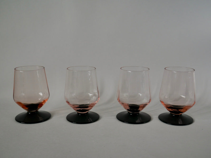 Lot De 4 Verres À Pieds Roses Et Pieds Noirs Art Déco - Années 30