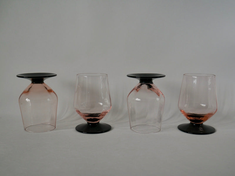 Lot De 4 Verres À Pieds Roses Et Pieds Noirs Art Déco - Années 30