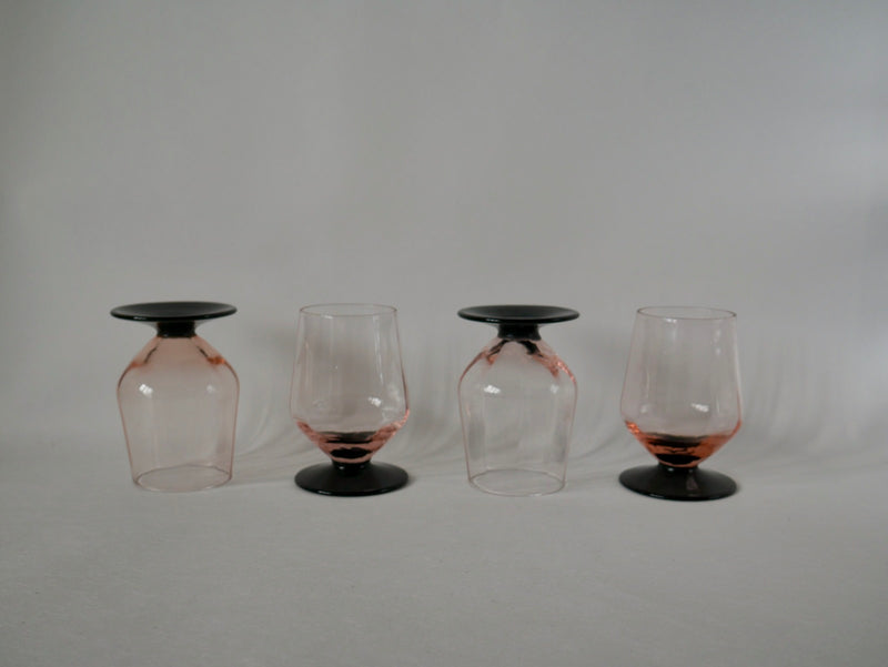 Lot De 4 Verres À Pieds Roses Et Pieds Noirs Art Déco - Années 30