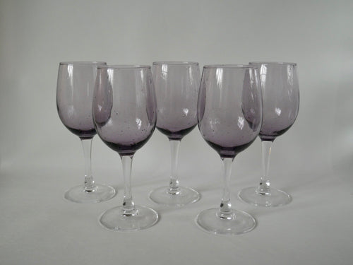 Lot De 5 Verres À Vin En Verre Bullé Violet - Années 70