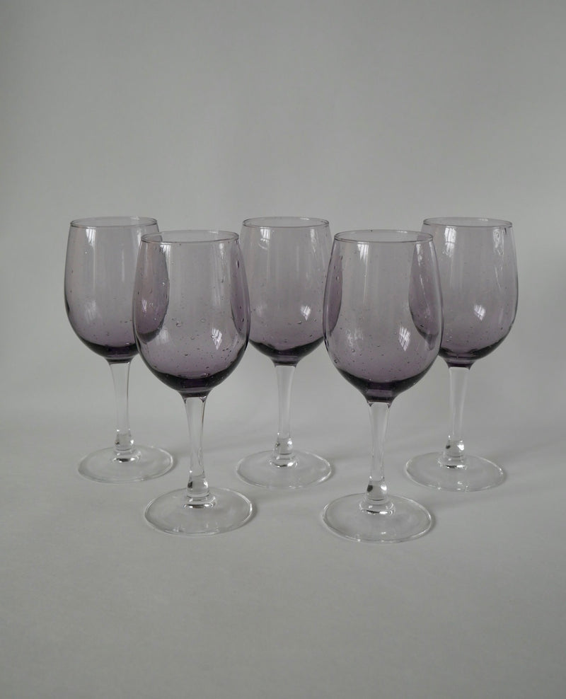 Lot De 5 Verres À Vin En Verre Bullé Violet - Années 70