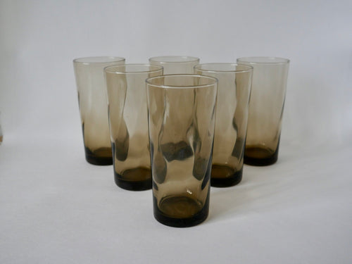 Lot De 6 Verres Fumés Design Long Drink - Années 70