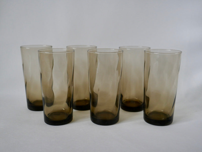 Lot De 6 Verres Fumés Design Long Drink - Années 70