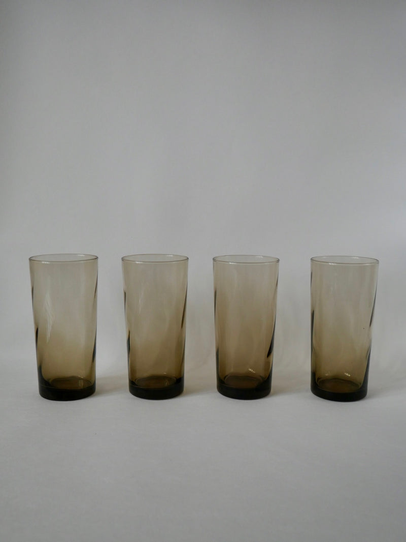 Lot De 4 Verres Fumés Design Long Drink - Années 70