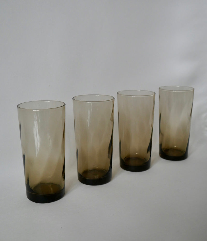 Lot De 4 Verres Fumés Design Long Drink - Années 70