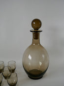 Ensemble Composé D'Une Carafe Et De De 9 Verres À Liqueur Design En Verre Fumé Art Déco - Années 30