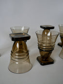 Ensemble De 7 Petits Verres À Vin En Verre Fumé Design Pieds Carré Art Déco - Années 30-40