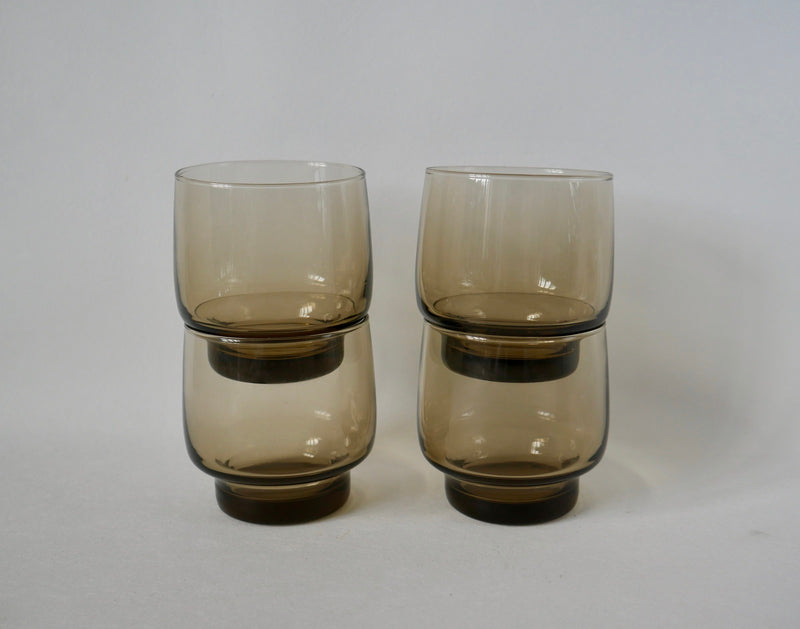 Lot De 4 Verres À Eau Design En Verre Fumé - Années 70