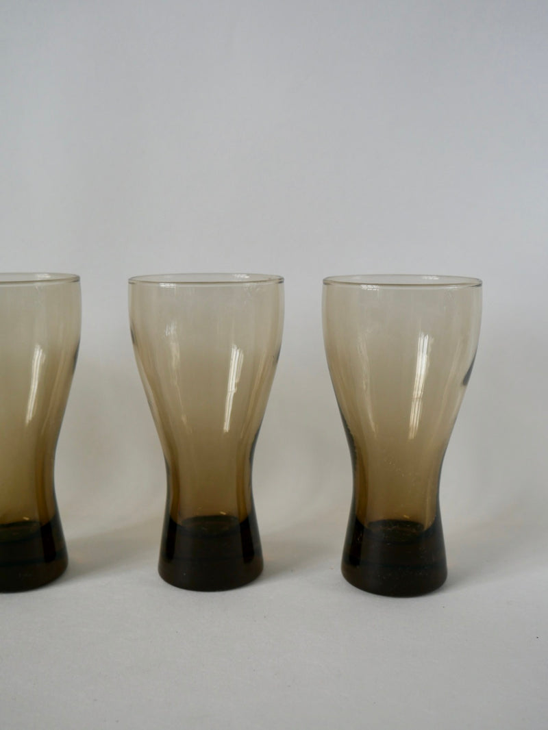 Lot De 4 Verres À En Verre Fumé Et Fond Épais - Années 70