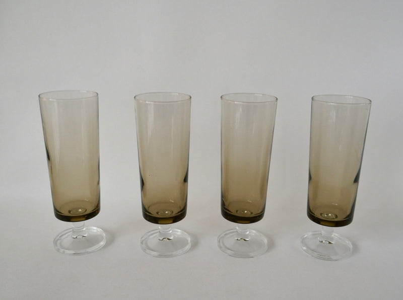 Lot De 4 Flûtes À Champagne En Verre Fumé - Années 70