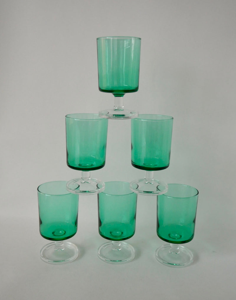 Lot De 6 Verres À Vin En Verre Vert Luminarc - Années 70