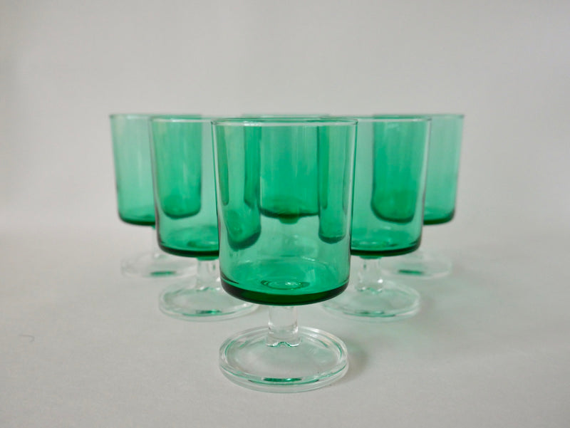 Lot De 6 Verres À Vin En Verre Vert Luminarc - Années 70