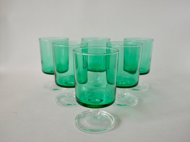 Lot De 6 Verres À Vin En Verre Vert Luminarc - Années 70