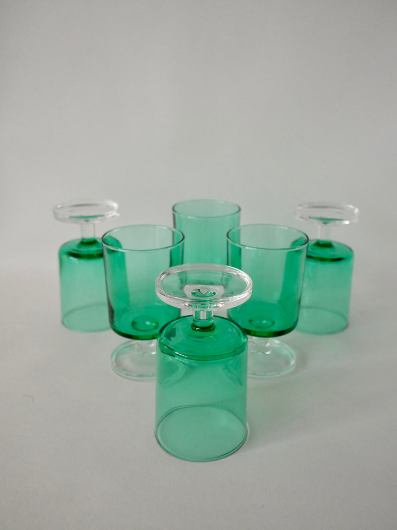 Lot De 6 Verres À Vin En Verre Vert Luminarc - Années 70