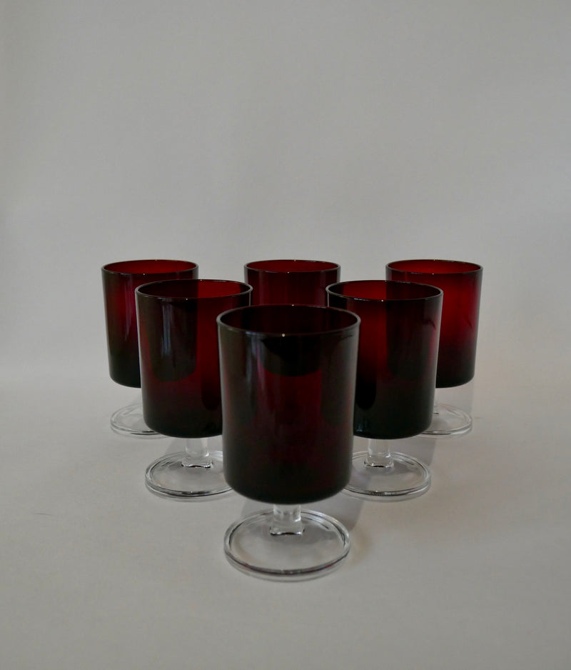 Lot De 6 Grands Verres À Vin En Verre Bordeaux Luminarc - Années 70