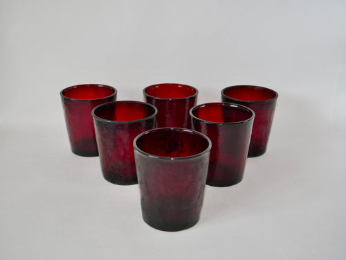 Lot De 6 Verres En Verre Coloré Bordeaux - Années 70