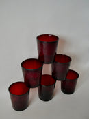 Lot De 6 Verres En Verre Coloré Bordeaux - Années 70