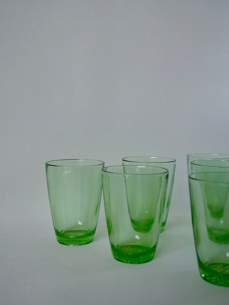 Lot De 6 Verres À Eau Made In France En Verre Vert - Années 70