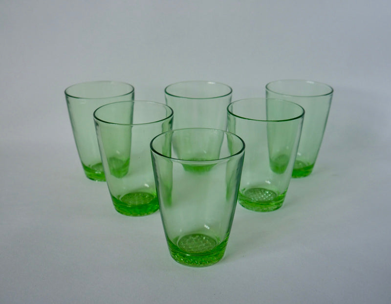 Lot De 6 Verres À Eau Made In France En Verre Vert - Années 70