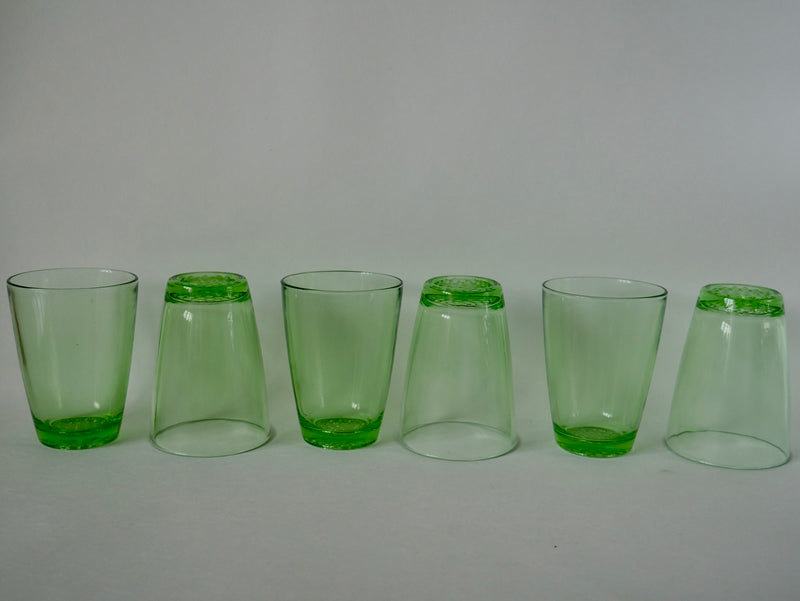 Lot De 6 Verres À Eau Made In France En Verre Vert - Années 70