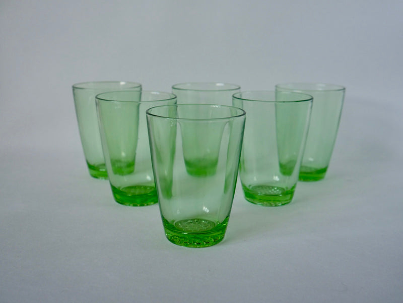 Lot De 6 Verres À Eau Made In France En Verre Vert - Années 70