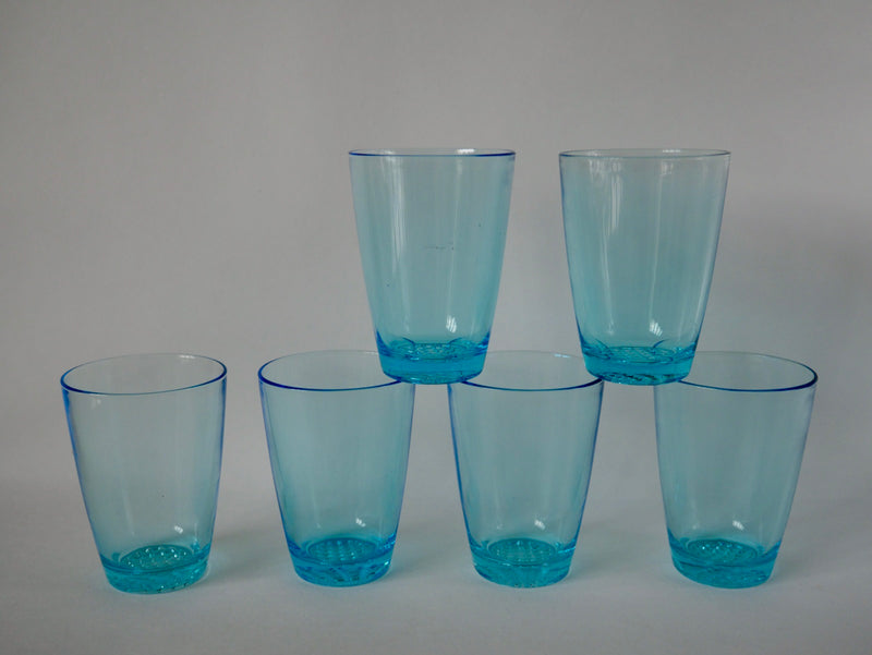 Lot De 7 Verres À Eau Made In France En Verre Bleu - Années 70