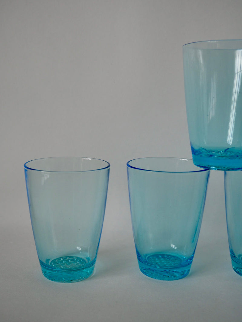 Lot De 7 Verres À Eau Made In France En Verre Bleu - Années 70