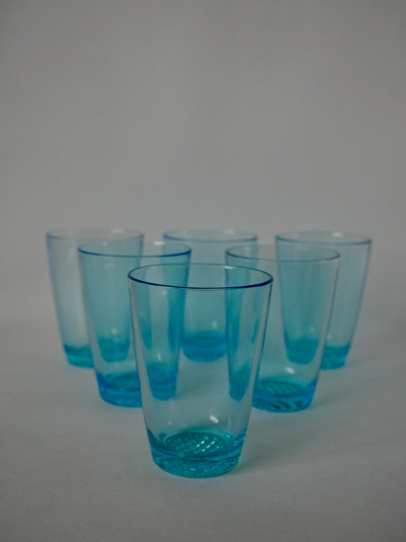 Lot De 7 Verres À Eau Made In France En Verre Bleu - Années 70