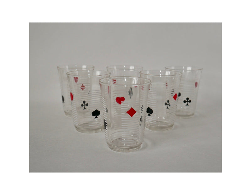 Ensemble De 6 Verres À Eau Jeux De Cartes - Années 70