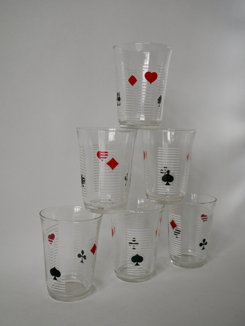 Ensemble De 6 Verres À Eau Jeux De Cartes - Années 70