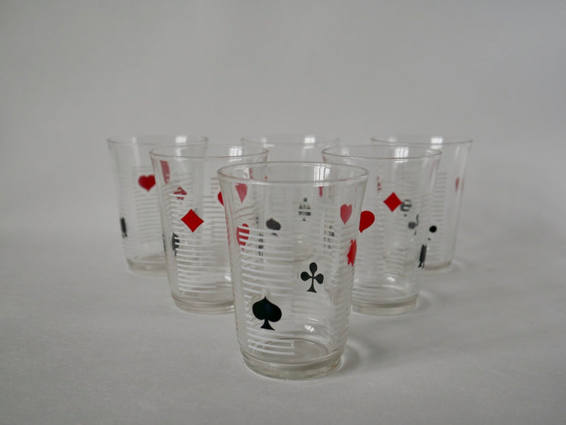 Ensemble De 6 Verres À Eau Jeux De Cartes - Années 70