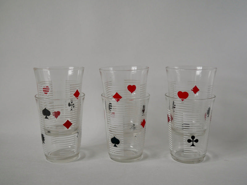 Ensemble De 6 Verres À Eau Jeux De Cartes - Années 70