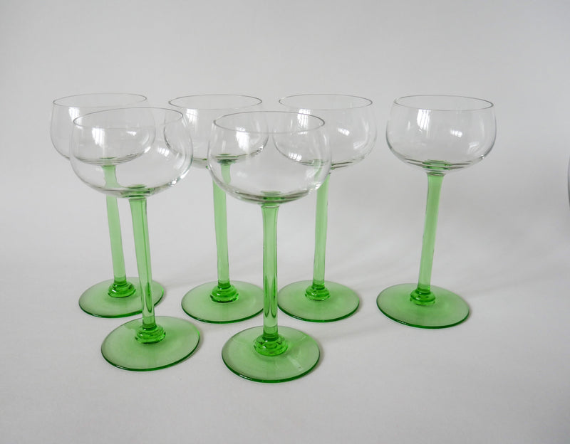 Lot De 6 Verres À Vin Blanc À Pieds Vert Clair - 1970