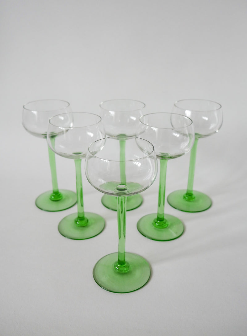 Lot De 6 Verres À Vin Blanc À Pieds Vert Clair - 1970