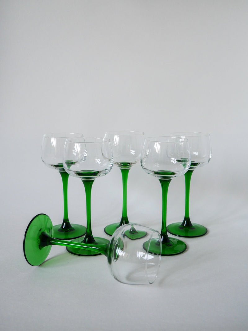 Lot De 6 Verres À Pieds Vert Made In France Luminarc - 1970