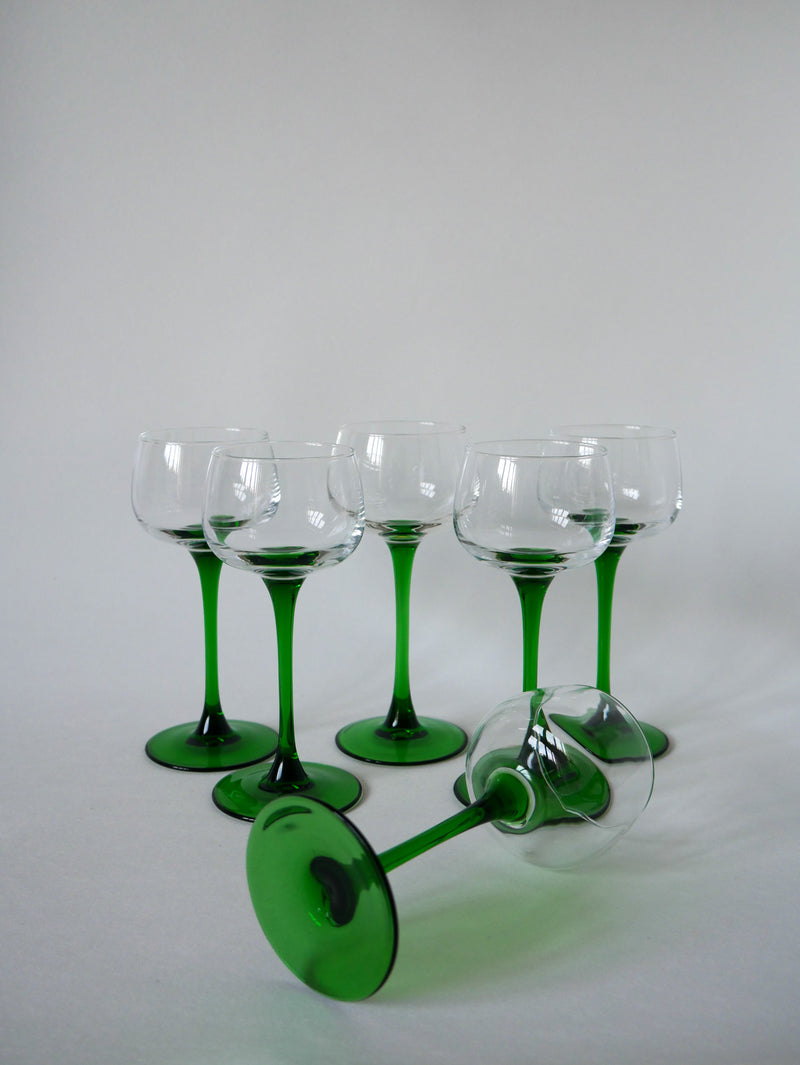 Lot De 6 Verres À Pieds Vert Made In France Luminarc - 1970