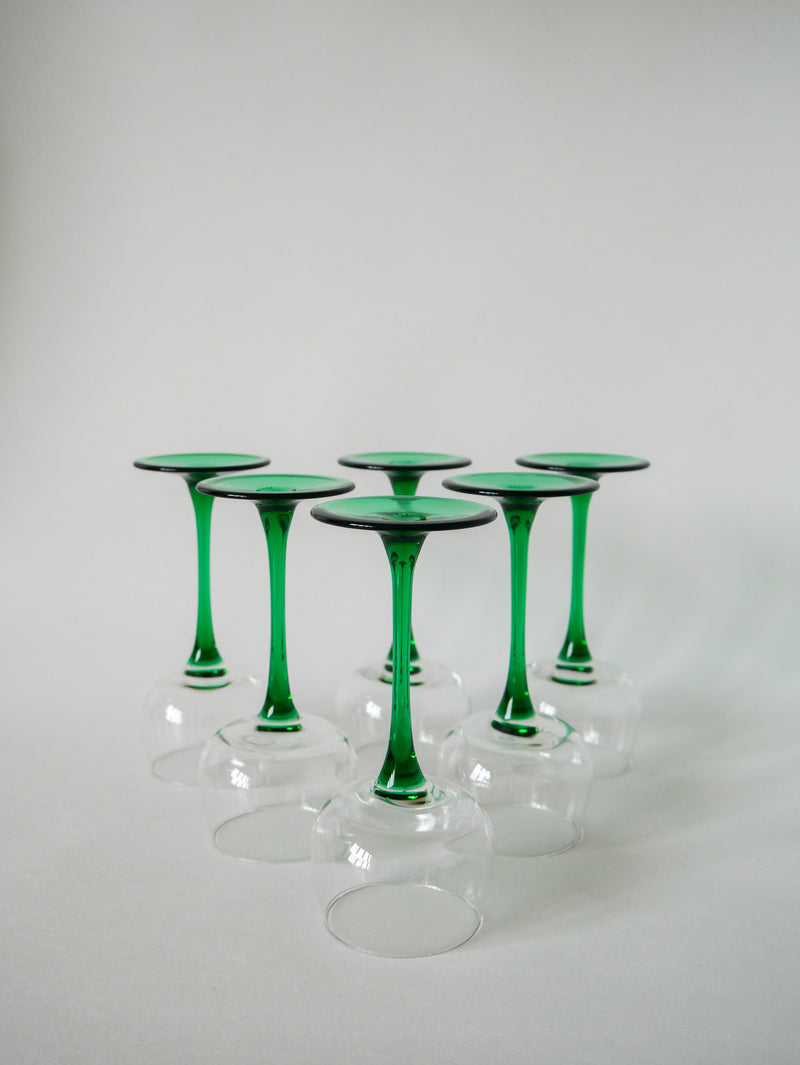 Lot De 6 Verres À Pieds Vert Foncé Made In France Luminarc - 1970