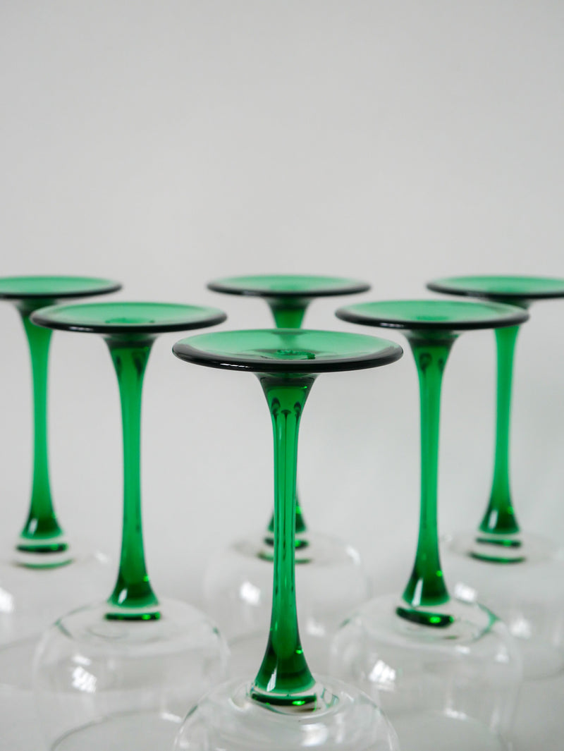 Lot De 6 Verres À Pieds Vert Foncé Made In France Luminarc - 1970