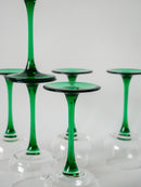 Lot De 6 Verres À Pieds Vert Foncé Made In France Luminarc - 1970