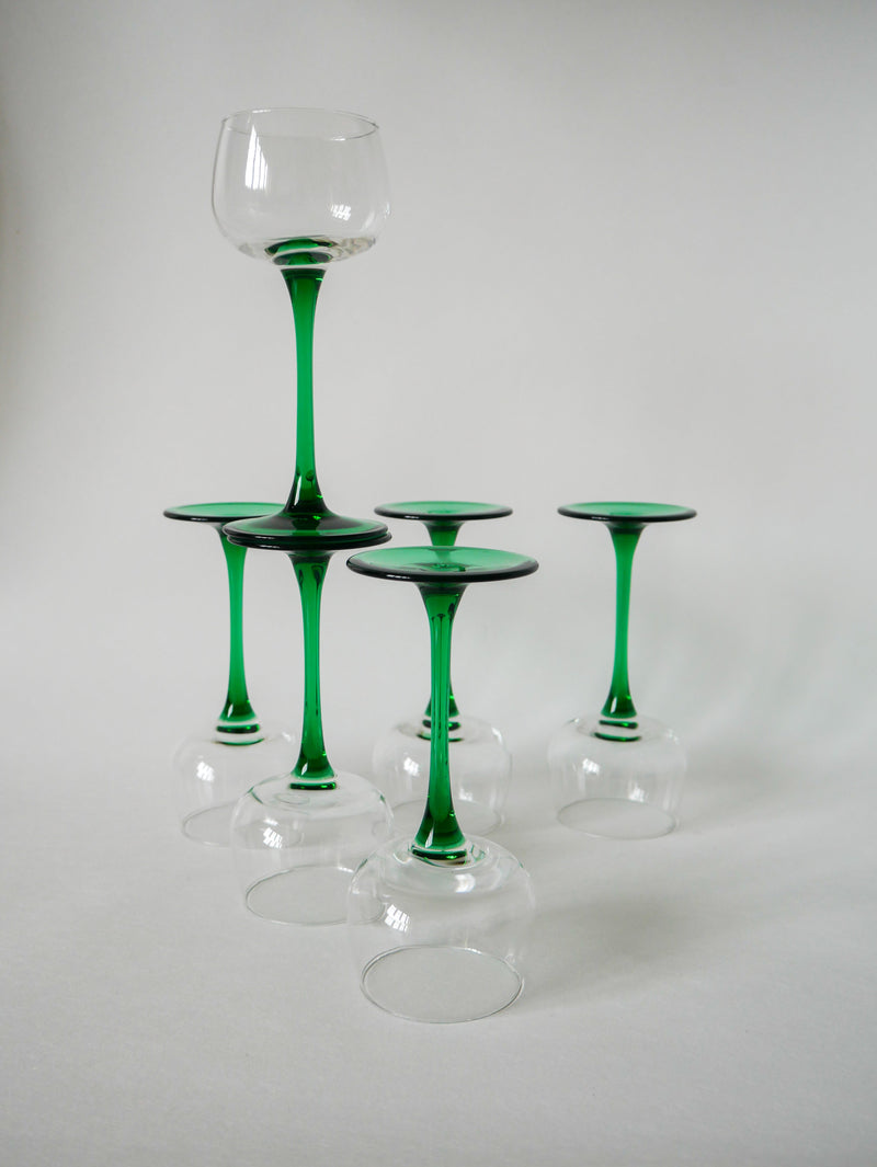 Lot De 6 Verres À Pieds Vert Foncé Made In France Luminarc - 1970