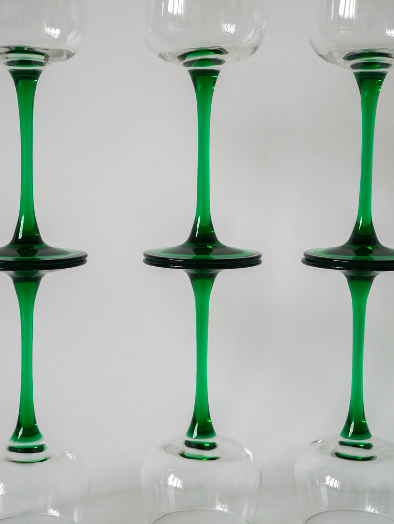 Lot De 6 Verres À Pieds Vert Foncé Made In France Luminarc - 1970