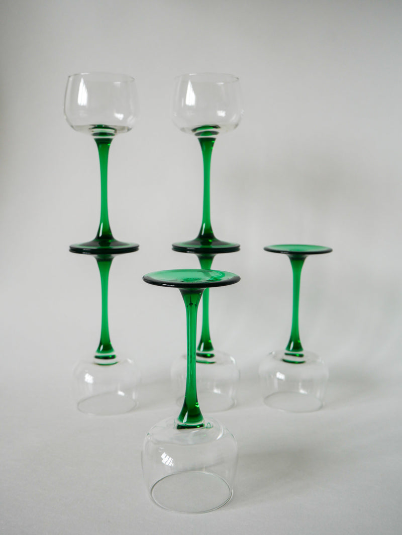 Lot De 6 Verres À Pieds Vert Foncé Made In France Luminarc - 1970