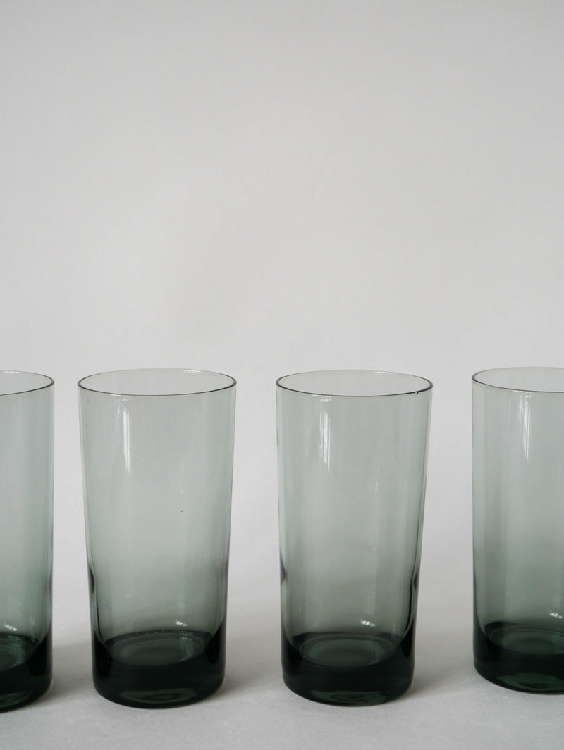 Lot De 4 Verres Long Drink En Verre Fumé Design - 1970